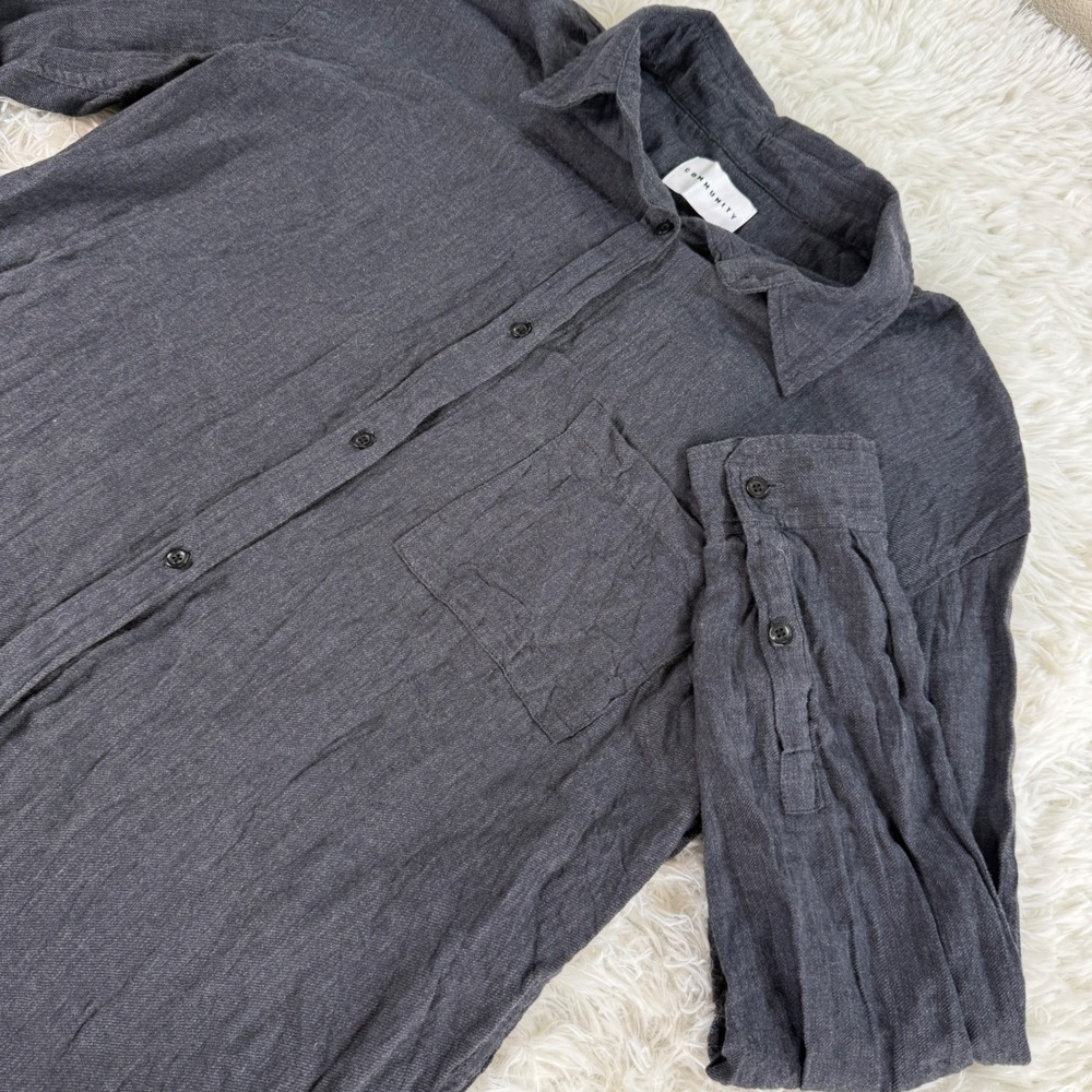 Aritzia Comminity Charcoal Grey‎ Linen Blend High-low Button Down Shirt Small